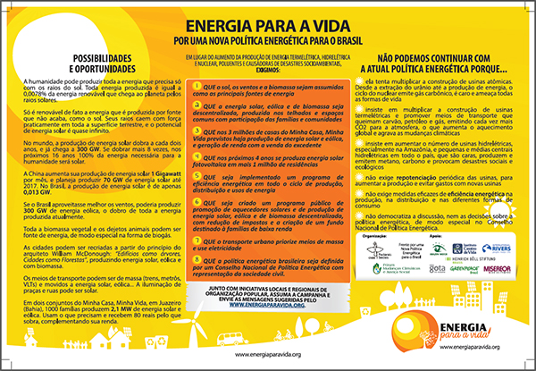 Cartaz da Campanha Por uma Nova Política Energética para o Brasil